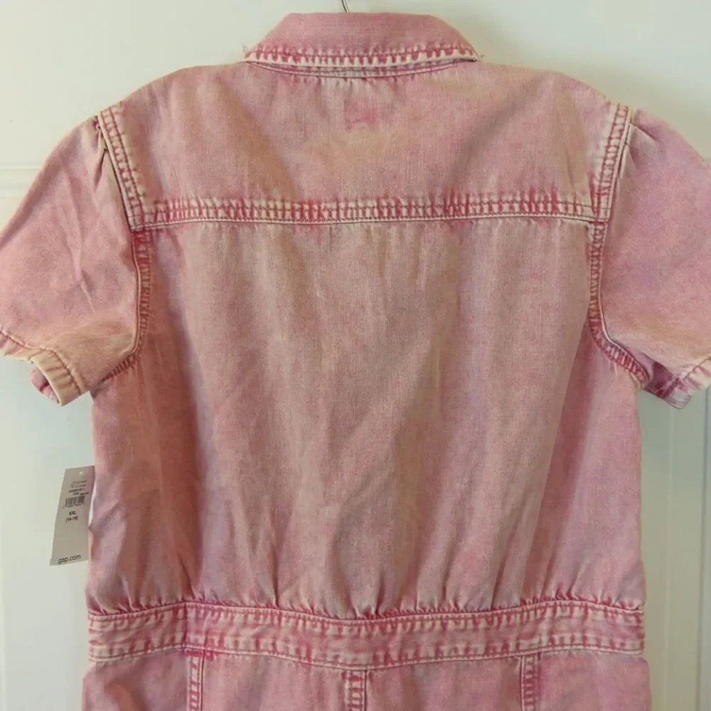 Gap girl red denim distressed short sleeve dress